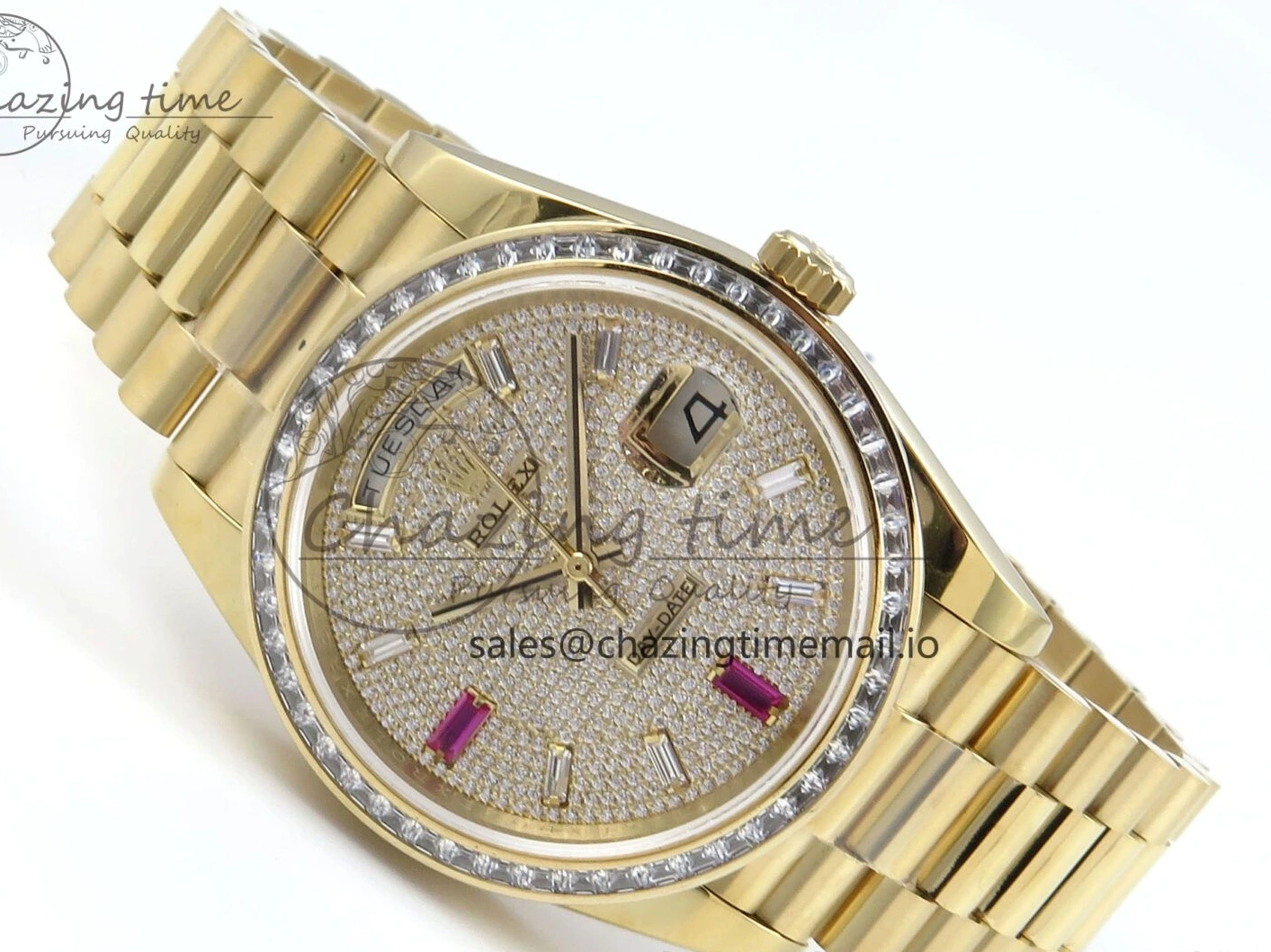 MiroTime 0314 DayDate 40 YG QF 1:1 Best Edition Pink Diamonds Dial Diamonds Bezel on President Bracelet A2836 V5 (Gain Weight) ZipUp 488